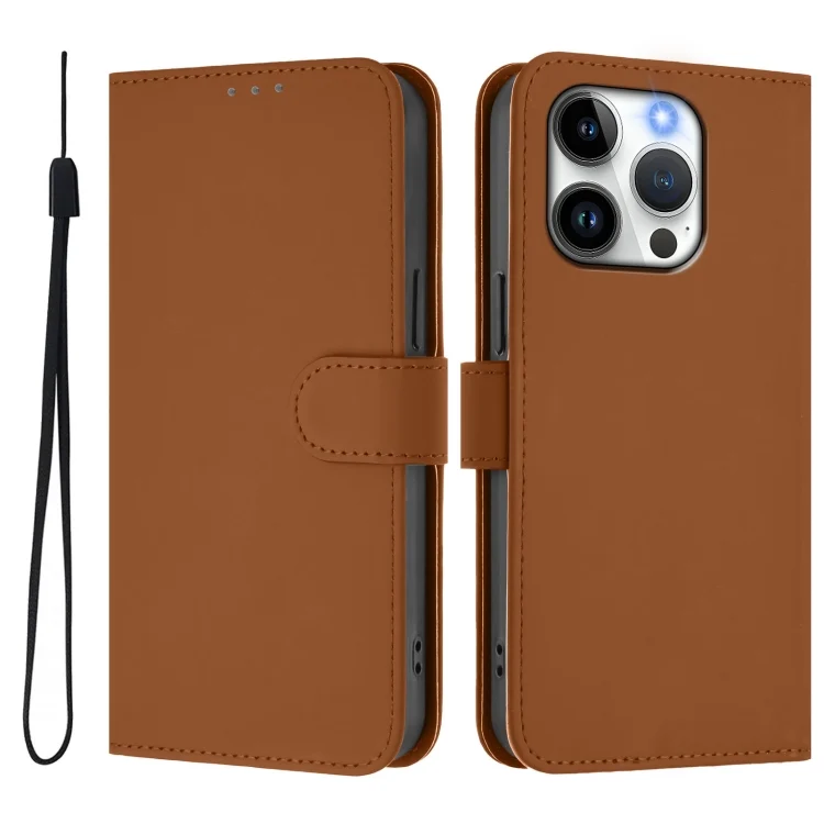 EDA007222707A_1.webp Skin Feel Solid Color Leather Phone Case with Lanyard, For iPhone 15 Pro - Image 2