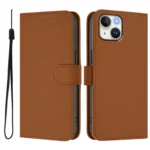 Skin Feel Solid Color Leather Phone Case with Lanyard, For iPhone 15 - Image 2
