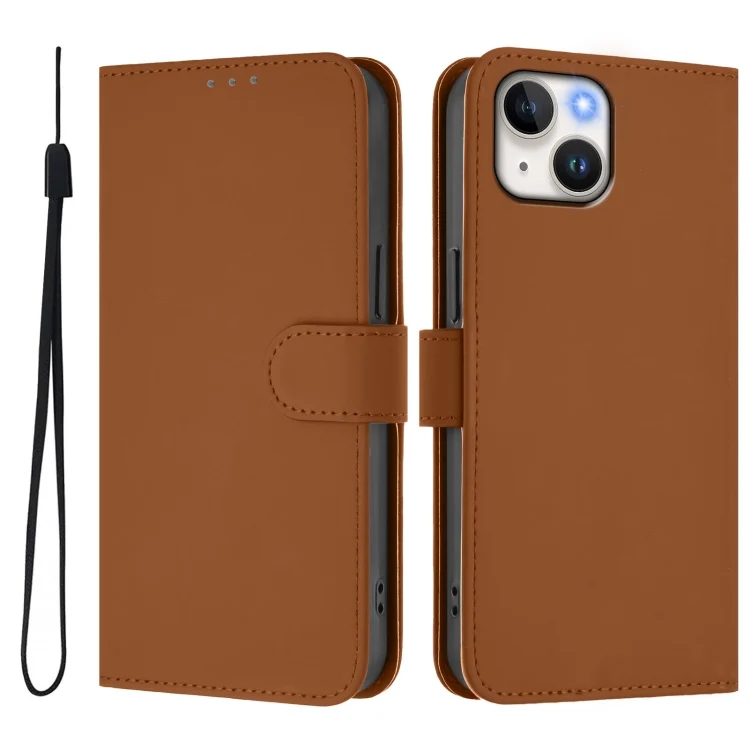 EDA007222709A_1.webp Skin Feel Solid Color Leather Phone Case with Lanyard, For iPhone 15 - Image 2