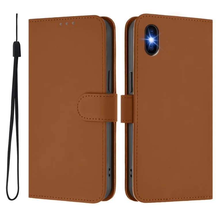 EDA007222724A_1.webp Skin Feel Solid Color Leather Phone Case with Lanyard, For iPhone XS / X - Image 2