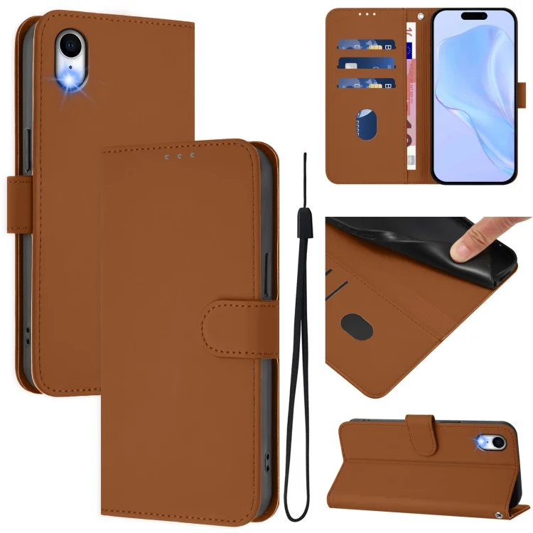 Skin Feel Solid Color Leather Phone Case with Lanyard, For iPhone XR