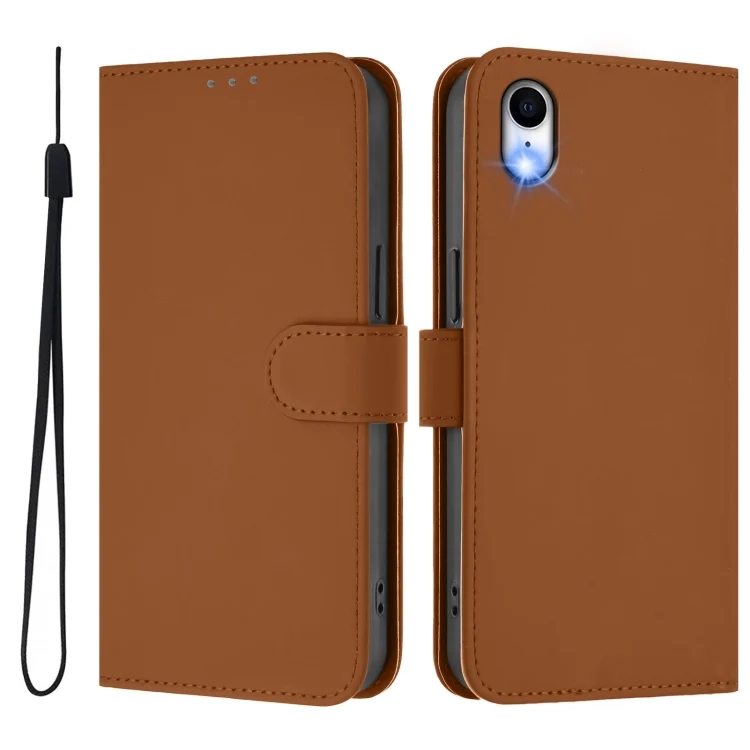 EDA007222725A_1.webp Skin Feel Solid Color Leather Phone Case with Lanyard, For iPhone XR - Image 2