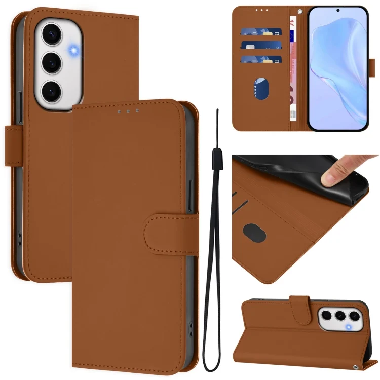 Skin Feel Solid Color Leather Phone Case with Lanyard, For Samsung Galaxy S24 FE 5G