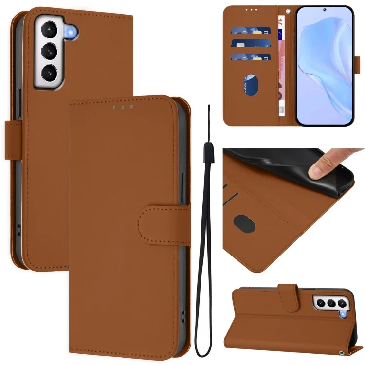 Skin Feel Solid Color Leather Phone Case with Lanyard, For Samsung Galaxy S21 5G