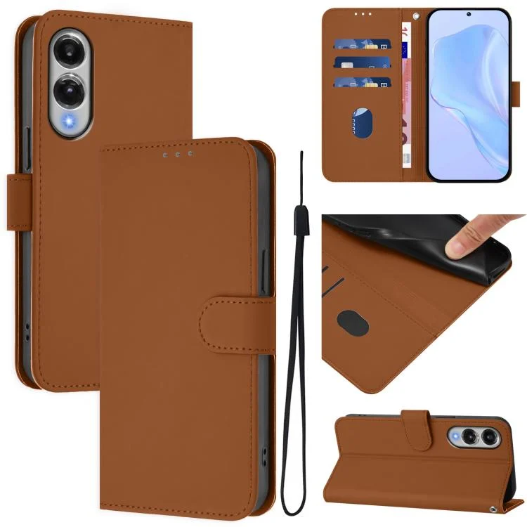 Skin Feel Solid Color Leather Phone Case with Lanyard, For Samsung Galaxy S25 Edge 5G