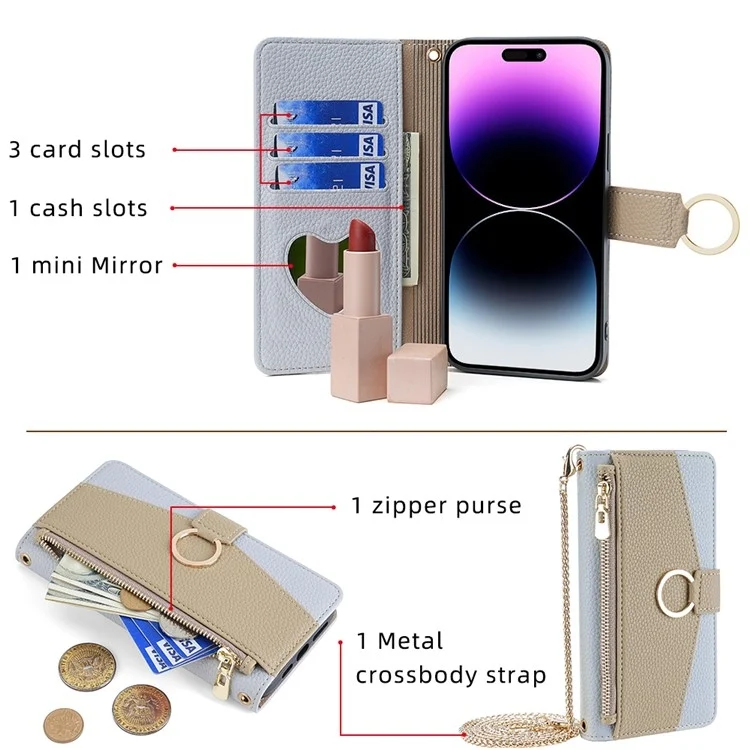 EDA007232701A_5.webp Crossbody Litchi Texture Leather Phone Case, For iPhone 16 - Image 6