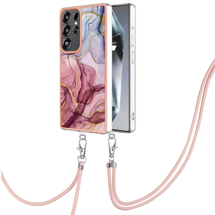 Electroplating Marble Dual-side IMD Phone Case with Lanyard, For Samsung Galaxy S25 Ultra 5G, For Samsung Galaxy S24 FE 5G