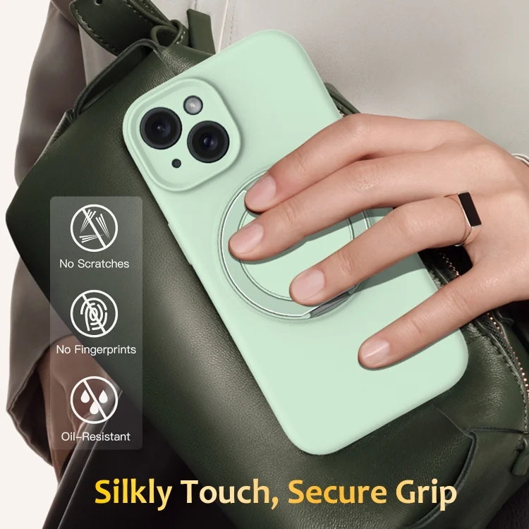 EDA007270108A_6.webp Liquid Silicone MagSafe Phone Case with Rotating Holder, For iPhone 15, For iPhone 14 Plus, For iPhone 14, For iPhone 14 Pro - Image 7