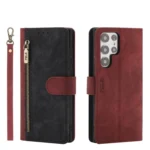 POLA Dual-color Zipper Wallet RFID Leather Phone Case, For Samsung Galaxy S22 Ultra 5G