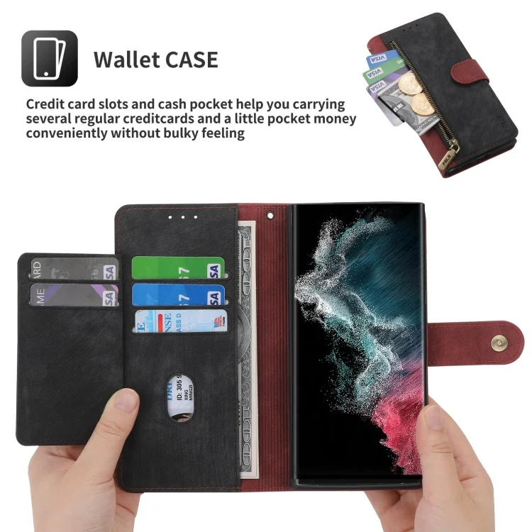 EDA007295401A_5.webp POLA Dual-color Zipper Wallet RFID Leather Phone Case, For Samsung Galaxy S22 Ultra 5G - Image 6