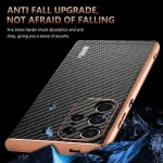 AZNS Electroplated Edge Carbon Fiber Texture Phone Case, For Samsung Galaxy S22 Ultra 5G - Image 4