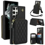 AwQuer Crossbody Zipper Wallet Rhombic Leather Back Phone Case, For Samsung Galaxy S24 Ultra 5G, For Samsung Galaxy S24+ 5G