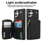 AwQuer Crossbody Zipper Wallet Rhombic Leather Back Phone Case, For Samsung Galaxy S24 Ultra 5G, For Samsung Galaxy S24+ 5G - Image 2