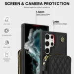 AwQuer Crossbody Zipper Wallet Rhombic Leather Back Phone Case, For Samsung Galaxy S24 Ultra 5G, For Samsung Galaxy S24+ 5G - Image 3