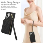 AwQuer Crossbody Zipper Wallet Rhombic Leather Back Phone Case, For Samsung Galaxy S24 Ultra 5G, For Samsung Galaxy S24+ 5G - Image 5
