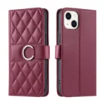 Ring Buckle Rhombic Leather Phone Case, For iPhone 15, For iPhone 14 Plus, For iPhone 14 / 13, For iPhone 14 Pro