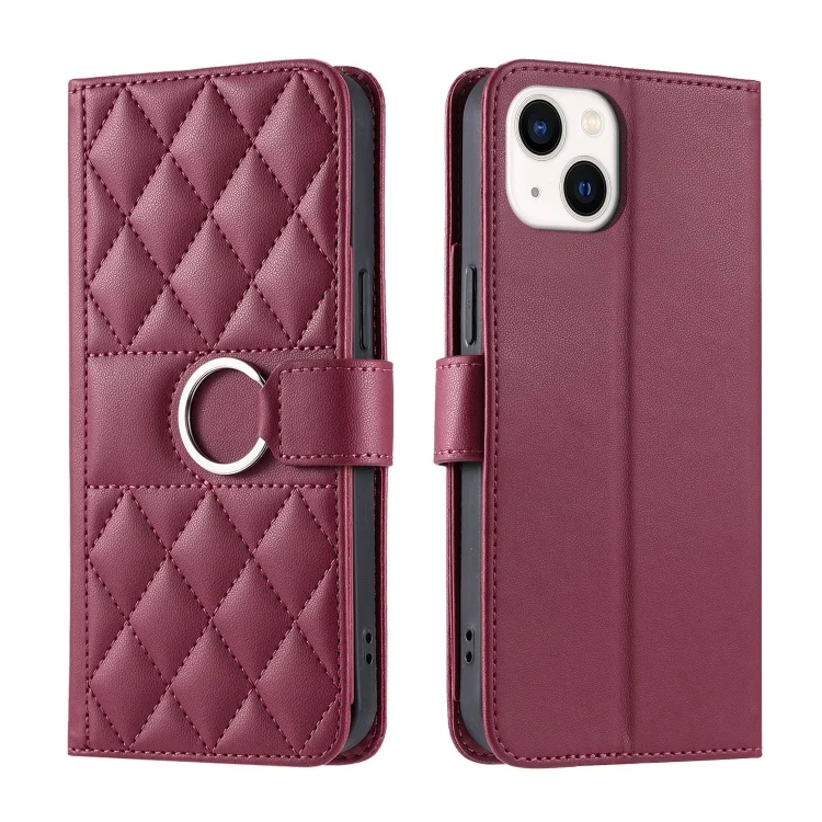 Ring Buckle Rhombic Leather Phone Case, For iPhone 15, For iPhone 14 Plus, For iPhone 14 / 13, For iPhone 14 Pro
