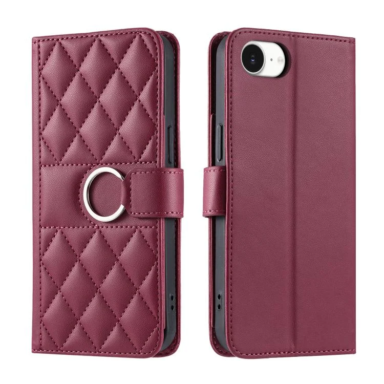 EDA007329427A.webp Ring Buckle Rhombic Leather Phone Case, For iPhone 16e, For iPhone 16 Pro Max, For iPhone 16 Pro, For iPhone 16 Plus - Image 1