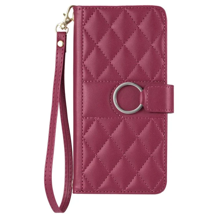 EDA007329427A_1.webp Ring Buckle Rhombic Leather Phone Case, For iPhone 16e, For iPhone 16 Pro Max, For iPhone 16 Pro, For iPhone 16 Plus - Image 2