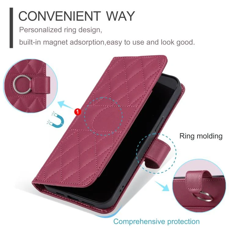 EDA007329427A_4.webp Ring Buckle Rhombic Leather Phone Case, For iPhone 16e, For iPhone 16 Pro Max, For iPhone 16 Pro, For iPhone 16 Plus - Image 5