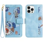 Floral Pattern Leather Phone Case with Lanyard, For iPhone 16 Pro Max, For iPhone 16 Pro, For iPhone 16 Plus