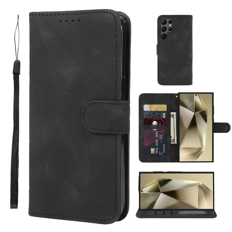 Skin Feel Geometric Lines Leather Phone Case, For Samsung Galaxy S25 Ultra 5G