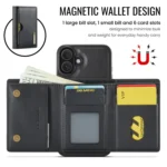 DG.MING M6 Series RFID Tri-fold Card Bag Removable Leather Phone Case, For iPhone 16 - Image 5