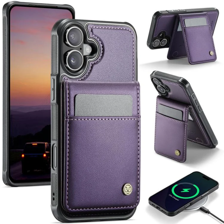 JEEHOOD J06 British Style RFID MagSafe Card Bag PU Phone Case, For iPhone 16, For iPhone 15 Pro Max, For iPhone 15 Pro, For iPhone 15 Plus