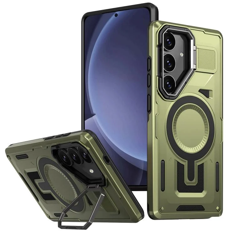 Shield Hollow Frame Holder MagSafe Phone Case, For Samsung Galaxy S25 5G, For Samsung Galaxy S25+ 5G