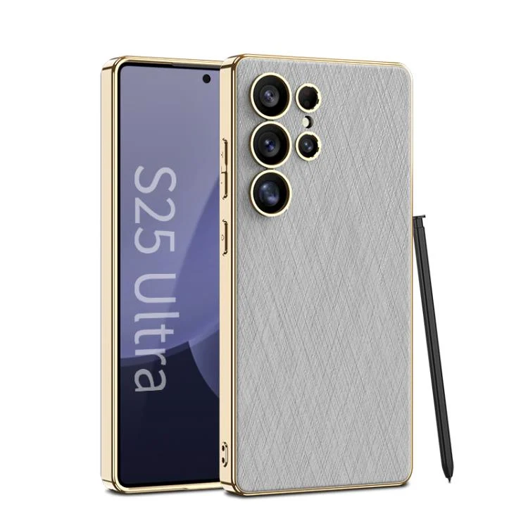 GKK Plating Leather Silver Brocade Phone Case, Not Included Pen, For Samsung Galaxy S25 Ultra 5G