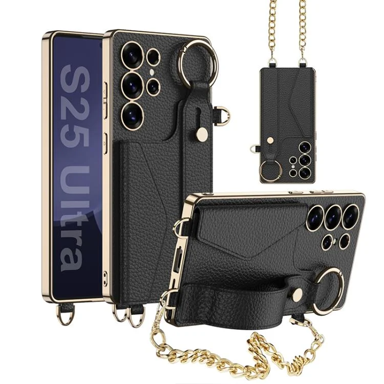 GKK Plating Leather Card Holder Full Coverage Phone Case With Bracelet, For Samsung Galaxy S25 Ultra 5G