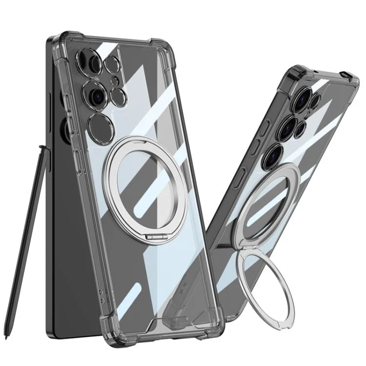 GKK Airbag Full Coverage PC Phone Case with Rotating Holder, Not Included Pen, For Samsung Galaxy S25 Ultra 5G