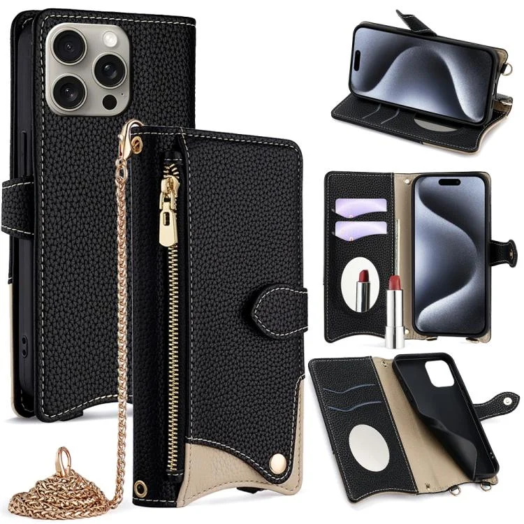 Crossbody Chain Fishtail Litchi Leather Phone Case, For iPhone 15 Pro, For iPhone 15 Plus, For iPhone 15