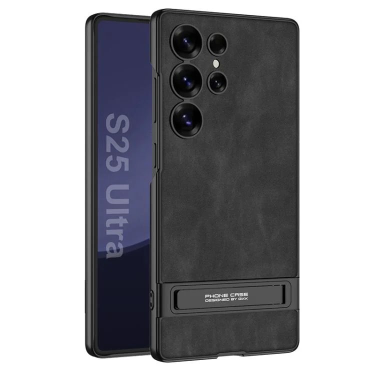 GKK Triumph Ultra-Thin Frosted Leather Phone Case with Holder, For Samsung Galaxy S25 Ultra 5G