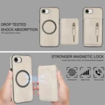 Zipper Wallet Split MagSafe Leather Back Phone Case, For iPhone 16e, For iPhone 16 Pro Max - Image 7
