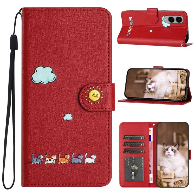 Cartoon Cats Leather Phone Case, For Samsung Galaxy S25 Edge 5G
