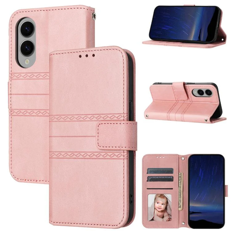 Embossed Stripes Skin Feel Leather Phone Case, For Samsung Galaxy S25 Edge 5G