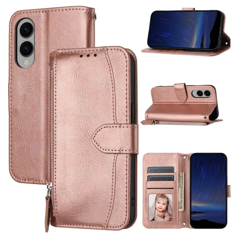 Oil Skin Zipper Wallet Leather Phone Case, For Samsung Galaxy S25 Edge 5G