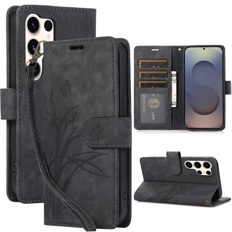 Orchid Butterfly Embossed Leather Phone Case, For Samsung Galaxy S25 Ultra 5G, For Samsung Galaxy S24 FE 5G