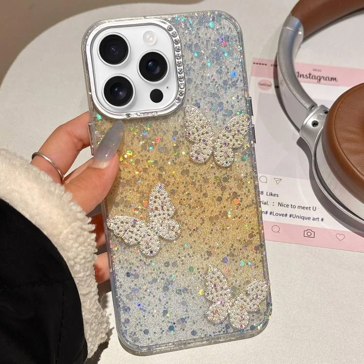 Butterflies Starry Sky Gradient IMD Phone Case, For iPhone 16 Pro Max, For iPhone 16 Pro, For iPhone 16 Plus