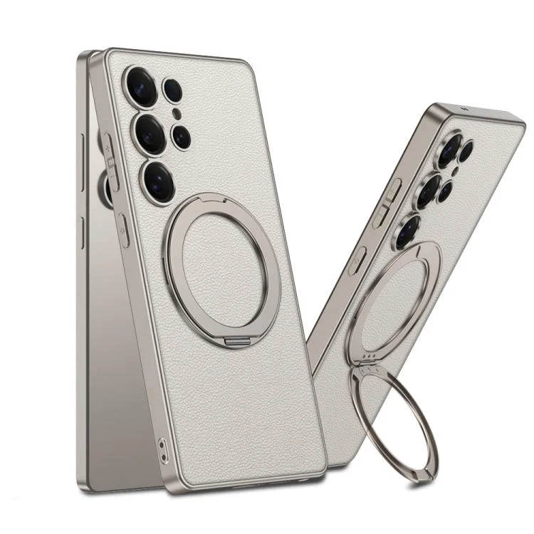 GKK Metal Paint Skin Feel Leather MagSafe Holder Phone Case, For Samsung Galaxy S25 Ultra 5G