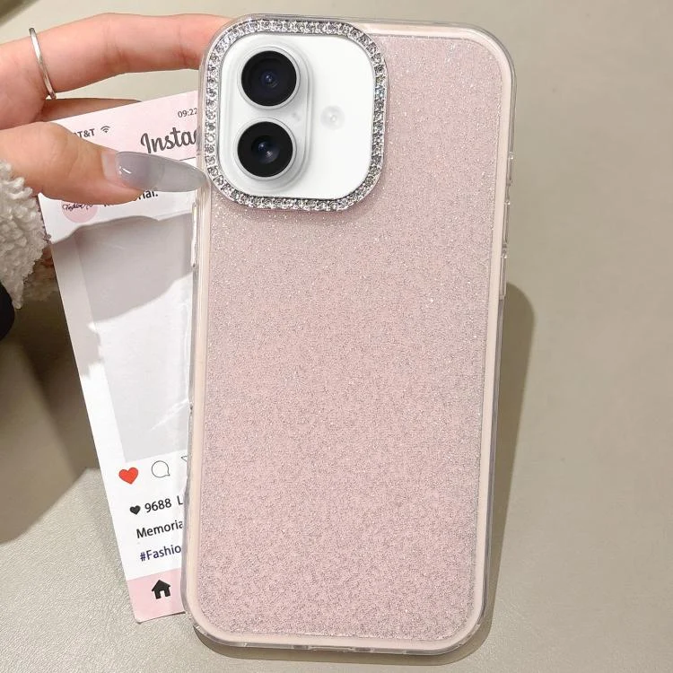 Rhinestone-Embedded Camera Frame Glitter Full Coverage Phone Case, For iPhone 16 Plus, For iPhone 16