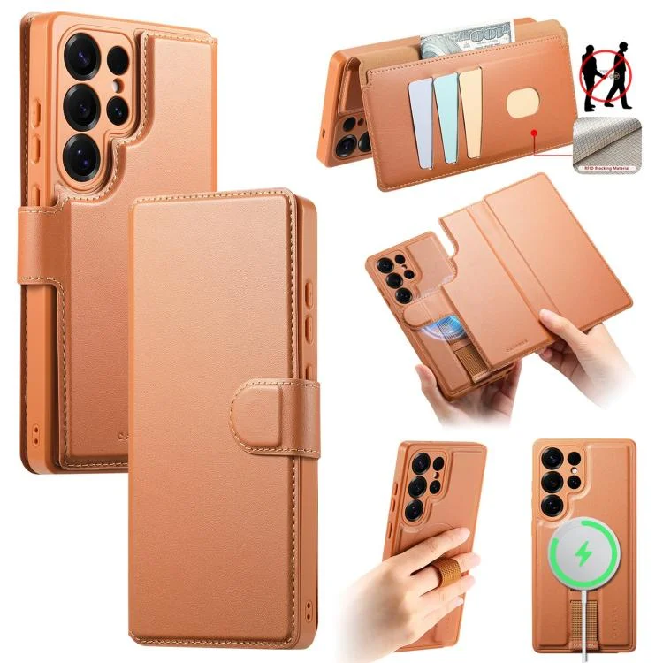 CaseNeo Finger Grip Strap MagSafe Leather Phone Case, For Samsung Galaxy S25 Ultra 5G