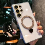Love Glitter Powder MagSafe Holder Phone Case with Lens Film, For Samsung Galaxy S25 Ultra 5G, For Samsung Galaxy S24 Ultra 5G
