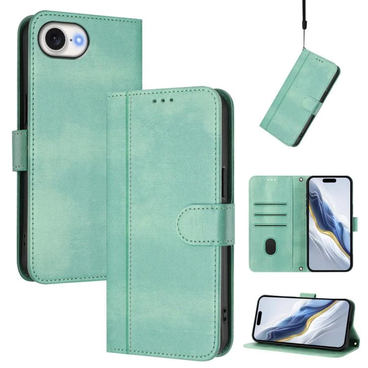 Line Splicing Buckle Retro Leather Phone Case, For iPhone 16e, For iPhone 16 Pro Max