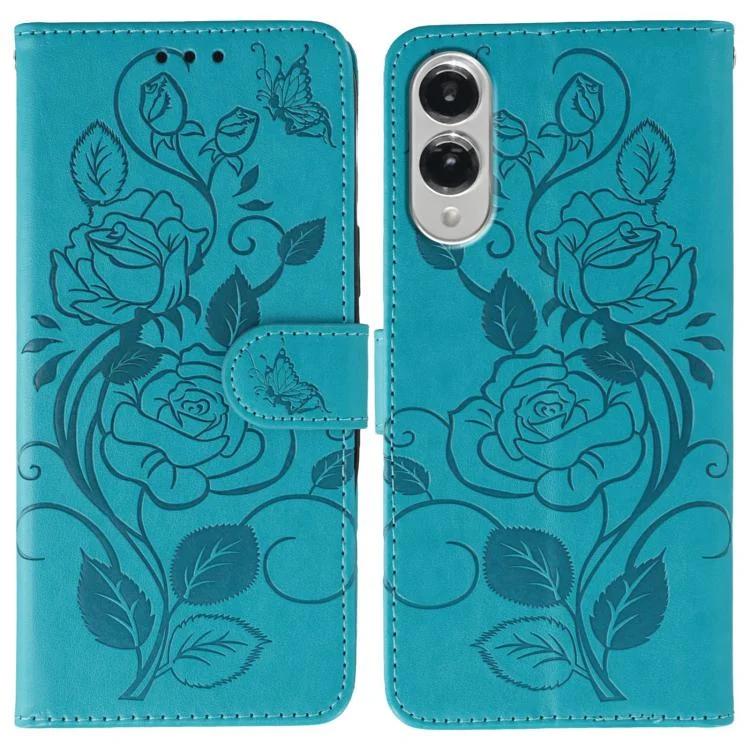 Rose Butterfly Embossed Leather Phone Case, For Samsung Galaxy S25 Edge 5G