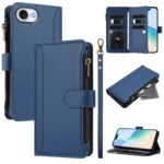 Magnetic Closure 9 Card Slots Zipper Leather Case with Hand Strap, For iPhone 16e, For iPhone 16 Pro Max, For iPhone 16 Pro