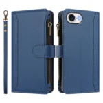 Magnetic Closure 9 Card Slots Zipper Leather Case with Hand Strap, For iPhone 16e, For iPhone 16 Pro Max, For iPhone 16 Pro - Image 2