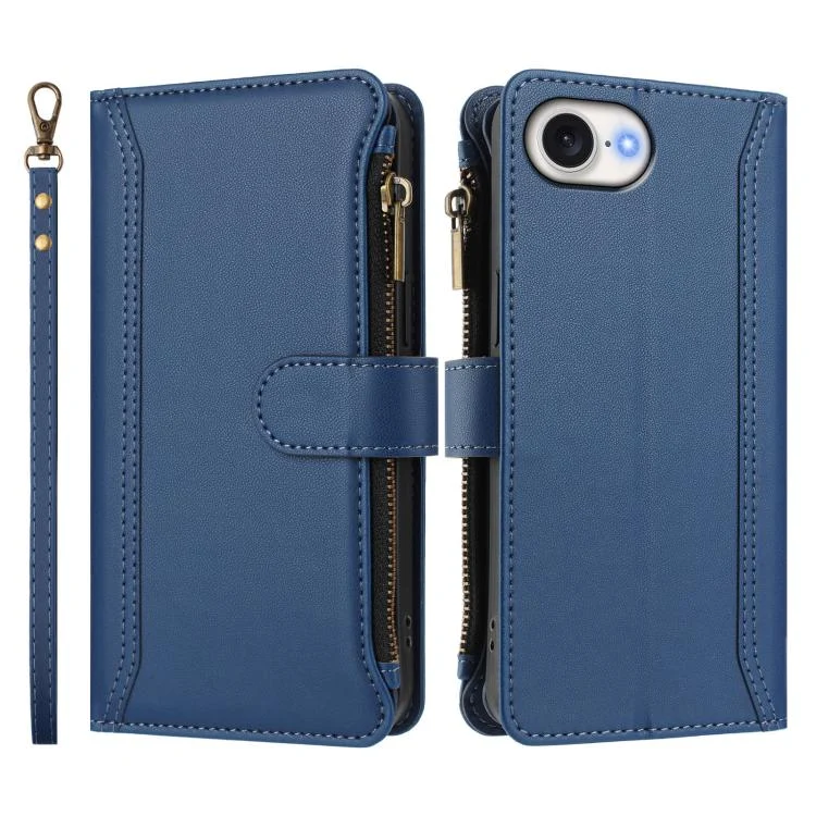 EDA007979101A_1.webp Magnetic Closure 9 Card Slots Zipper Leather Case with Hand Strap, For iPhone 16e, For iPhone 16 Pro Max, For iPhone 16 Pro - Image 2