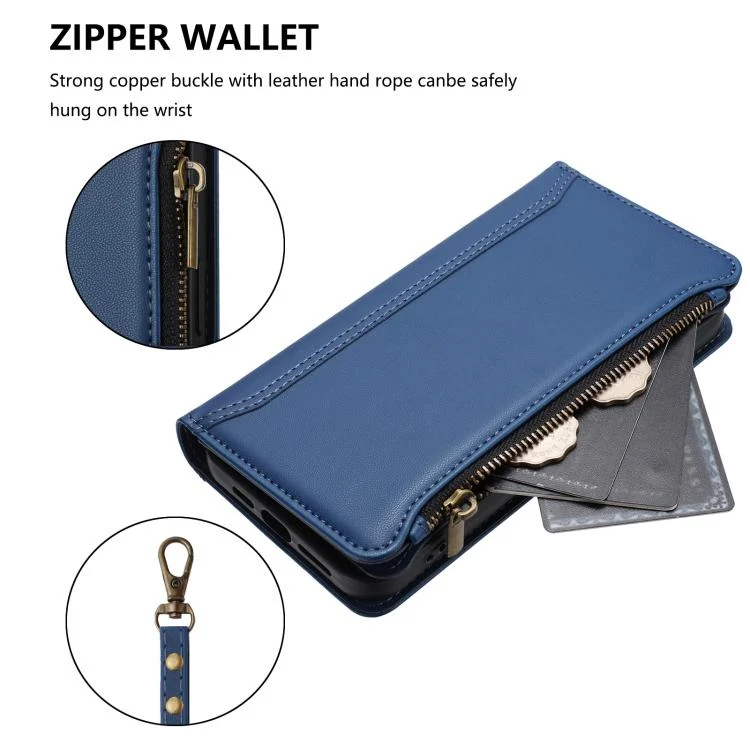 EDA007979101A_4.webp Magnetic Closure 9 Card Slots Zipper Leather Case with Hand Strap, For iPhone 16e, For iPhone 16 Pro Max, For iPhone 16 Pro - Image 5